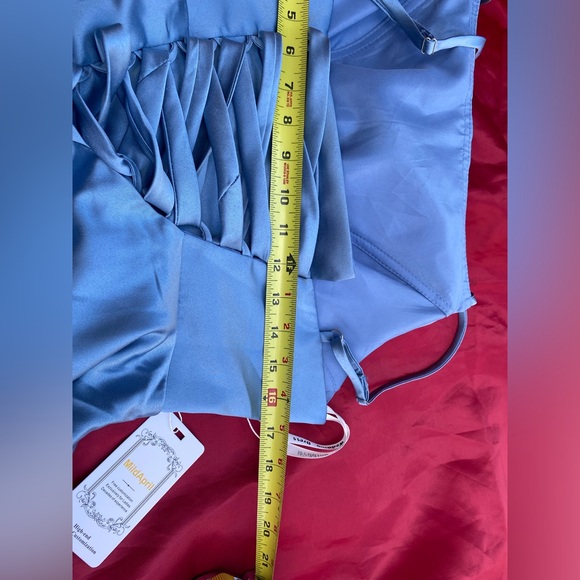 MildApril Spaghetti Straps Satin Bridesmaid Balloon Dress Light Blue size 6 - Picture 9 of 14
